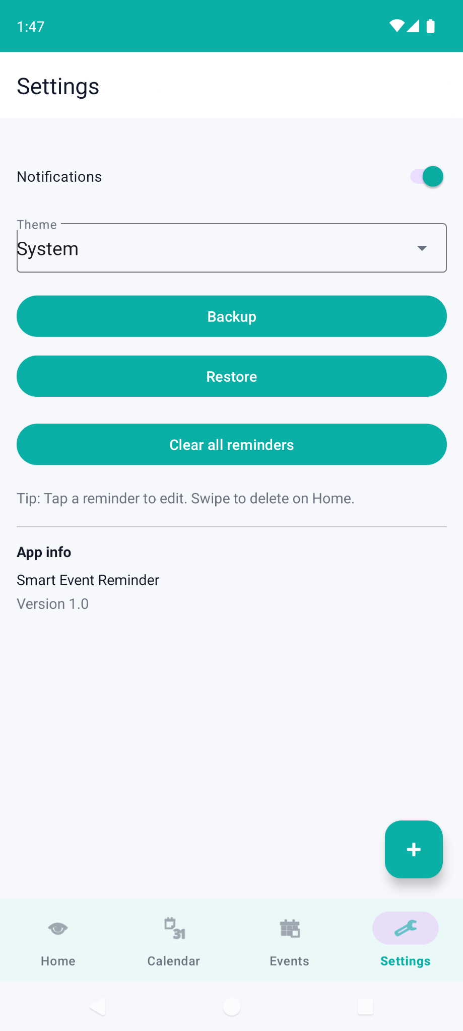 Settings screen in light mode